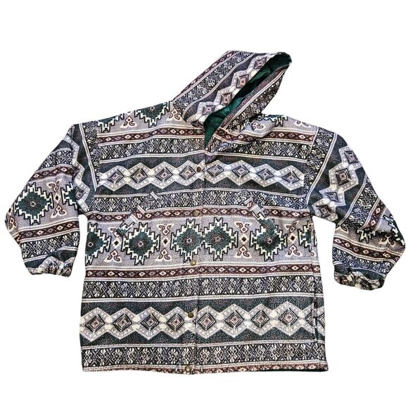 Vtg Casual Club Aztec Southwestern Jacket Mens L Reversible Windbreaker Fleece - Picture 1 of 10